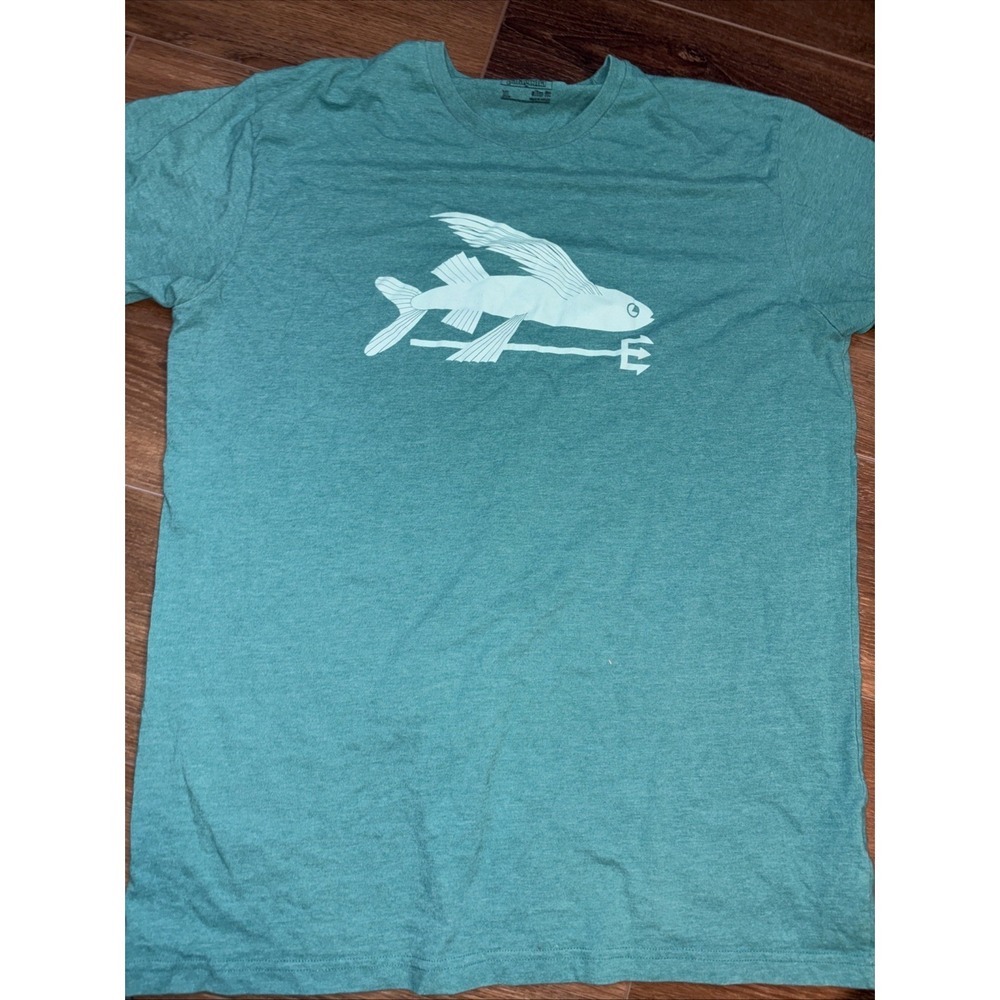 Patagonia Shirt Mens Xl Teal Organic Cotton Slim Fit Flying Fish Graphic USA